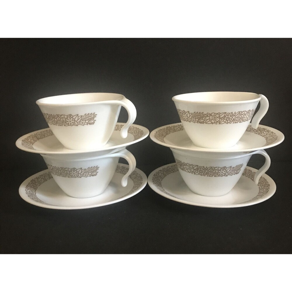 8 pcs Corelle Woodland Brown Hook Cups and Saucers